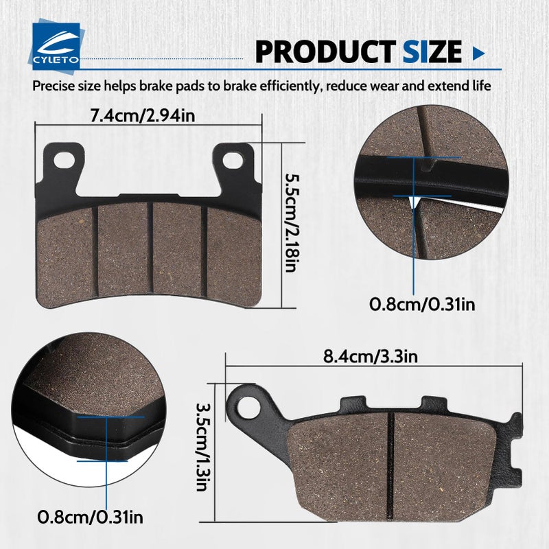 Cyleto Front and Rear Brake Pads for Honda CBR600RR 2003-2004 CBR600 F1 F2 F3 F4 F4i F5 F6 Sport 1999-2007 CBR900RR Fireblade 1998-2003 CBR954RR 2002-2003 CBR929RR 2000-2001 - Image 3